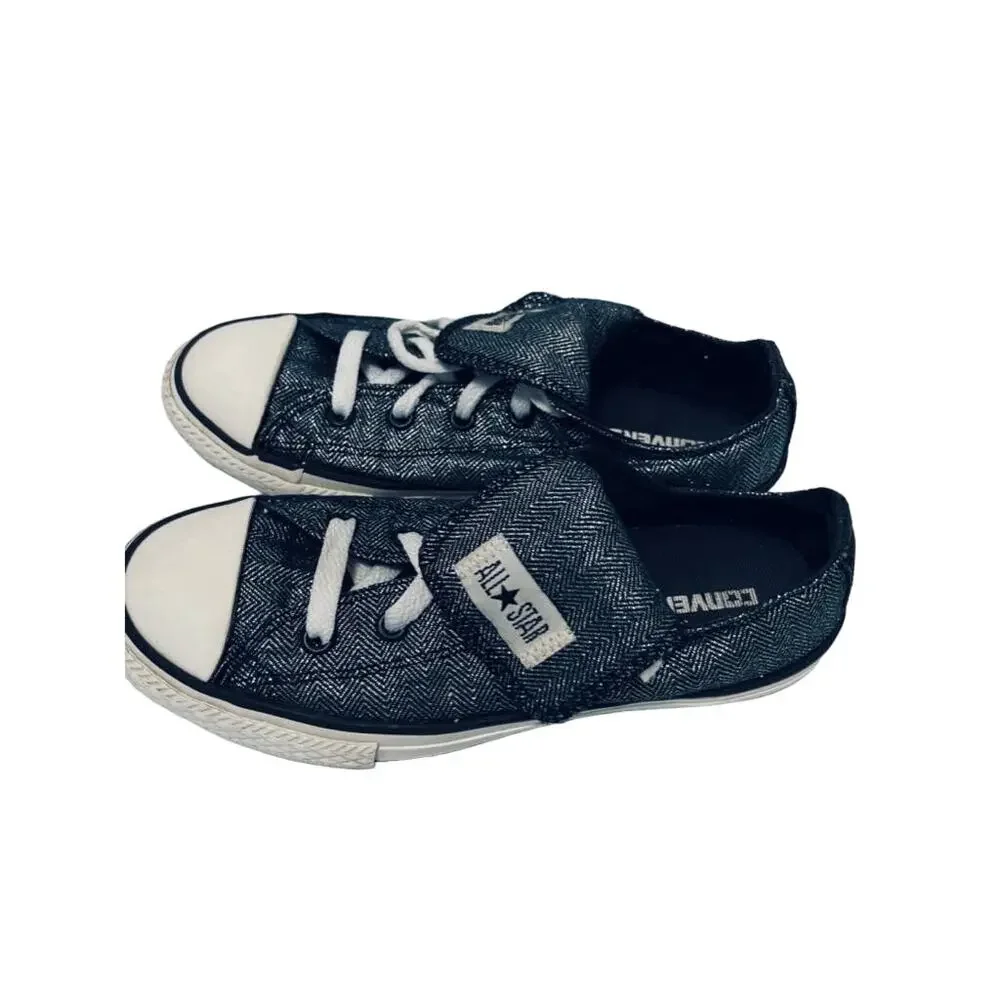 Converse All Star Mega Tongue Ox Shoes Sneakers Black Shimmer 632573F Jr. Size 2